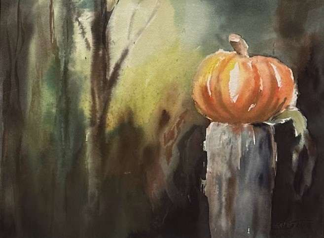 "Pumpkin on a Post" by Ruth Moss