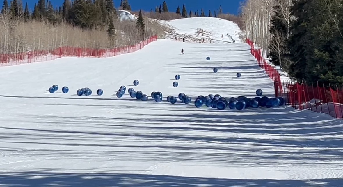 Snowballs rolling down the slope at Powderhorn