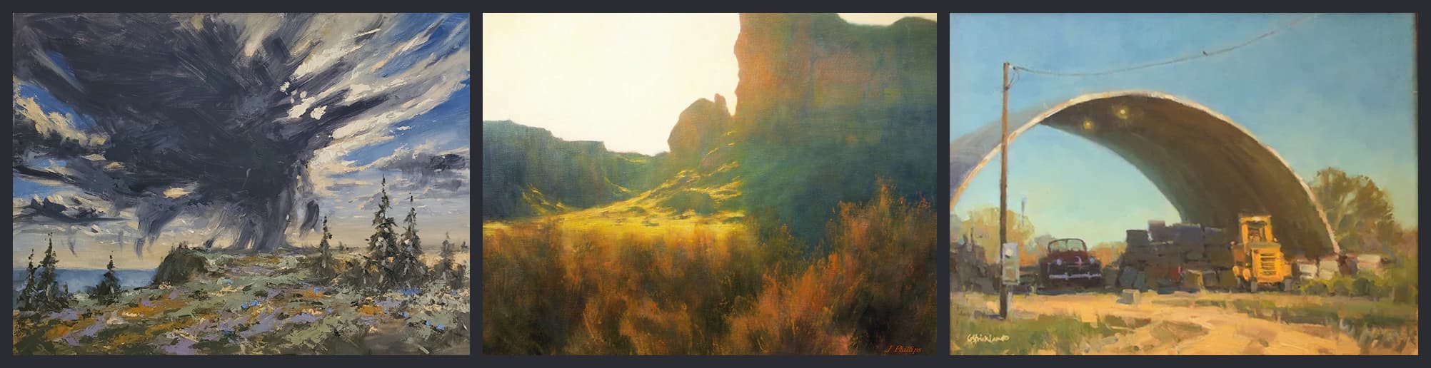 Left to Right: Painting by Loren Eakins, Painting by John Phillips, Painting by George Strickland