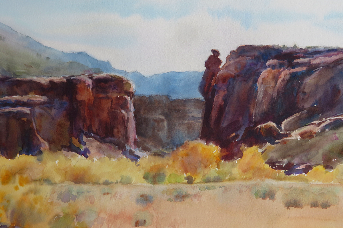 Detail of watercolor painting of Dominguez Canyon by Anita Winter