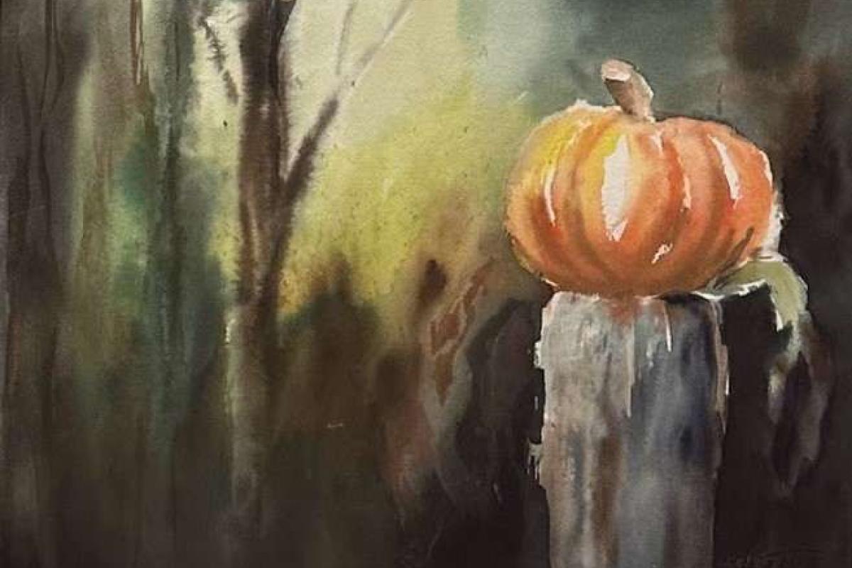 "Pumpkin on a Post" by Ruth Moss