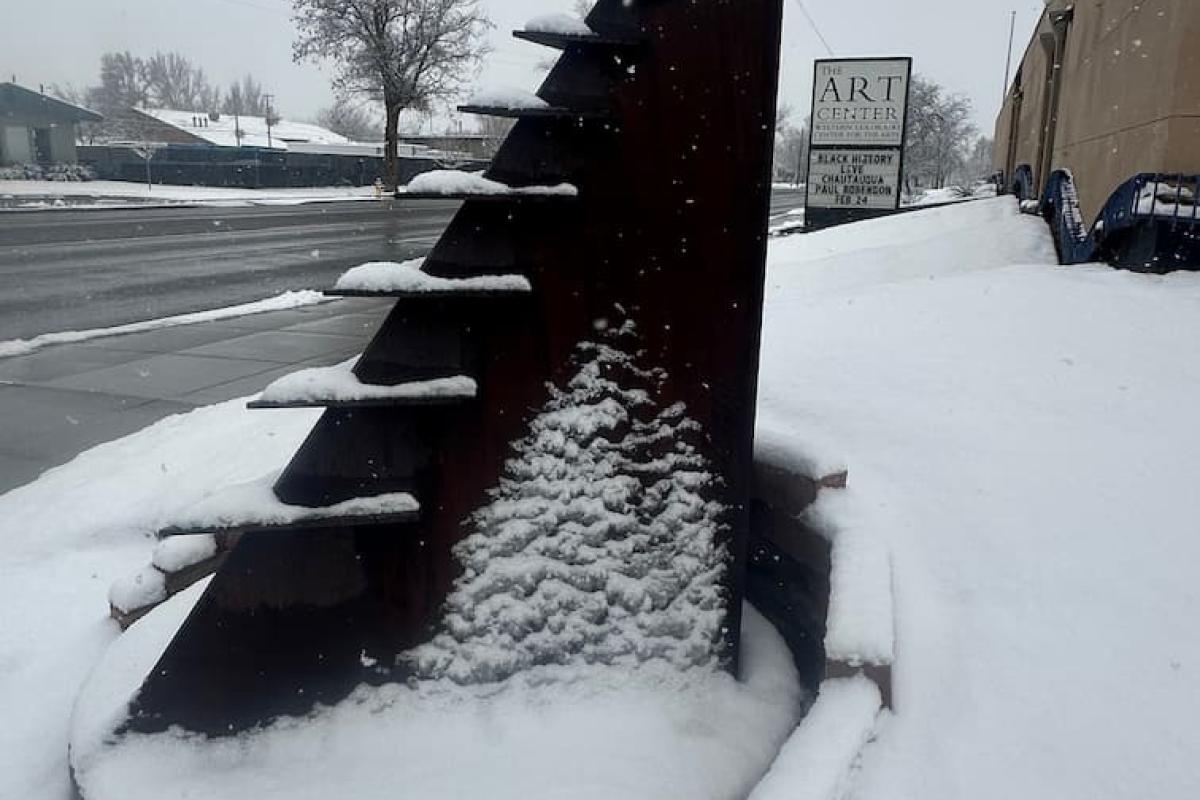 The Climb in its new home in front of The Art Center