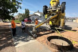 The crew from J&M Hardscape Services pouring one of four new sculpture pads.